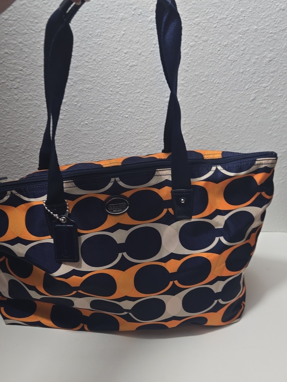 Coach Navy, Orange & Cream Signature Canvas Tote